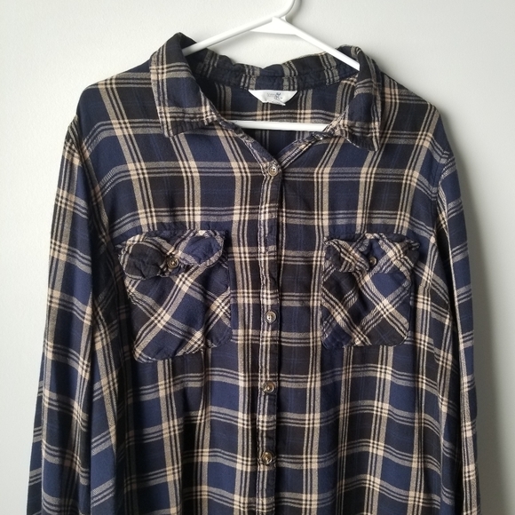 Terra & Sky Soft Button down Flannel Shirt Autumn Tartan/Navy Size 2X - Picture 5 of 13